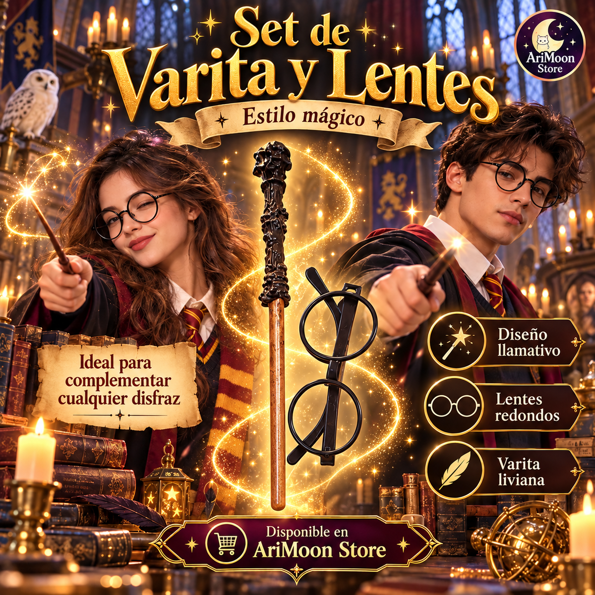 Set de varita y lentes estilo mágico