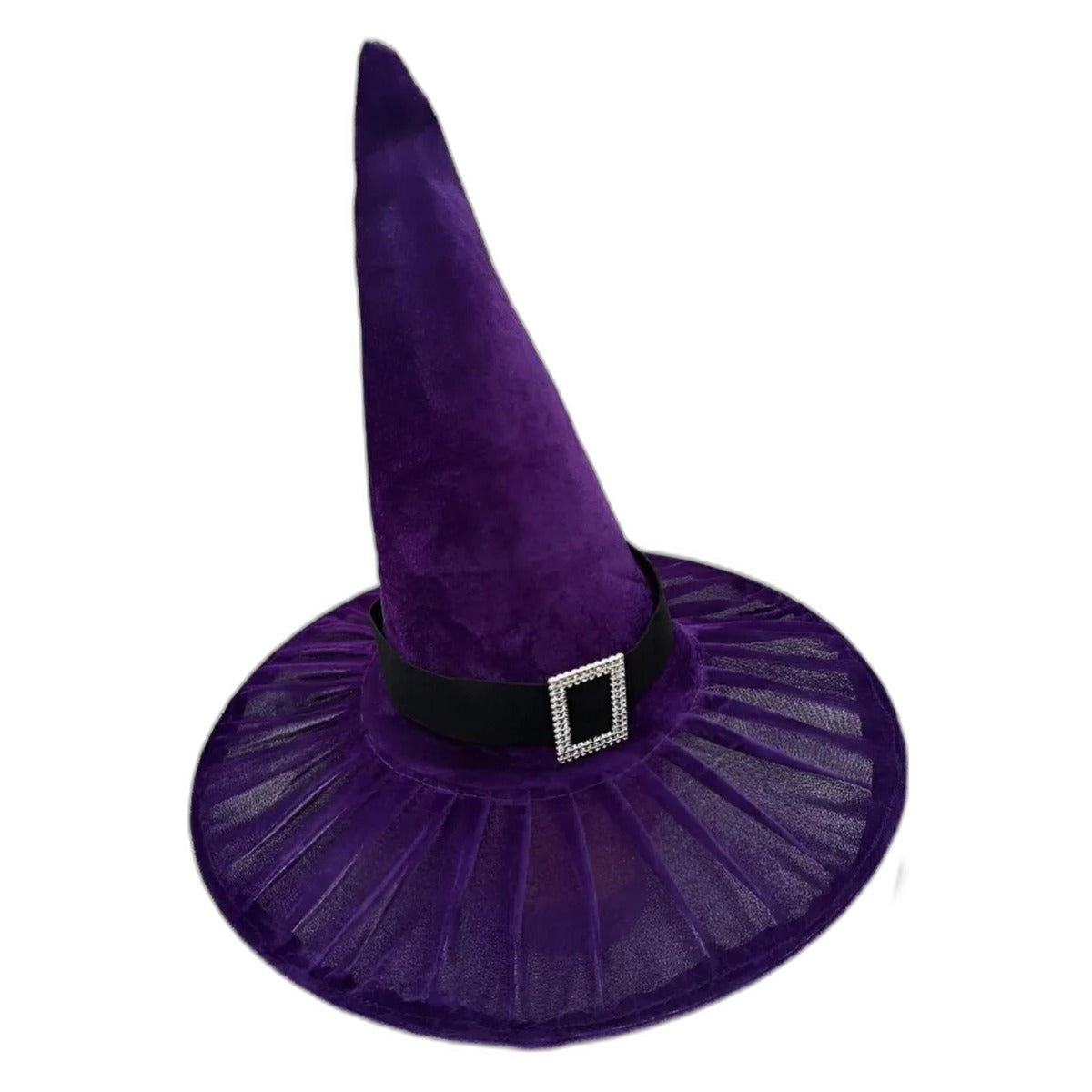 Sombrero de bruja terciopelo morado con hebilla