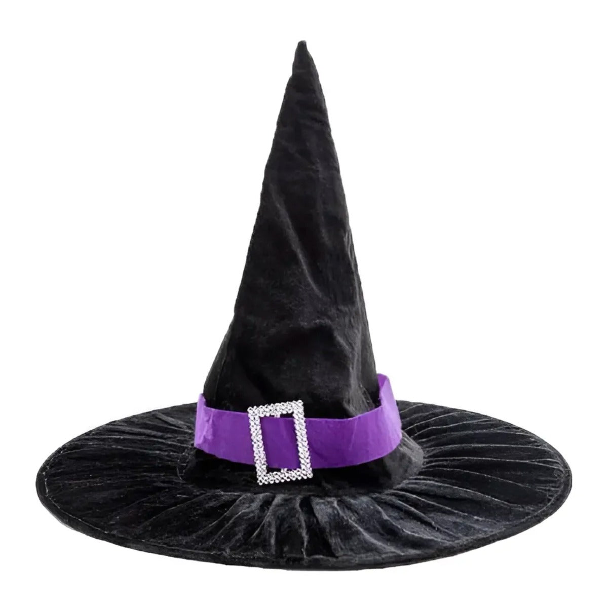 Sombrero de bruja terciopelo negro con hebilla